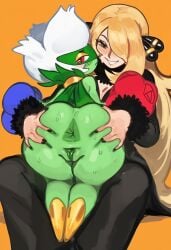 2girls big_ass big_butt bubble_ass bubble_butt cynthia_(pokemon) female female_focus female_only large_ass large_butt looking_at_viewer pokémon_(species) pokemon pokemon pokemon_(species) roserade solo solo_female wabisabi