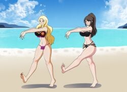 absurdres assassination_classroom barefoot beach bikini black_hair blonde_hair chabashira_sae classroom_of_the_elite crossover dlobo777 empty_eyes expressionless feet female female_only femsub hypnosis hypnotized_female irina_jelavic large_breasts long_hair multiple_females multiple_subs open_mouth ponytail teacher zombie_walk