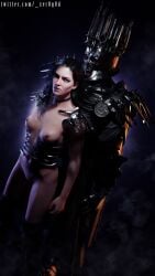 black_hair bodysuit breasts female lips makeup nipples realistic solo