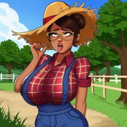 1girls ai_generated arcane big_breasts big_breasts blue_overalls breasts breasts brown_hair brown_skin collared_shirt eye_roll eyes_rolled eyes_rolled-back eyes_rolled_back eyes_rolled_up eyes_rolling eyes_rolling_back eyes_rolling_up farm farmer farmgirl female female female_focus female_only fence forest hat huge_boobs huge_breasts jeans large_boobs large_breasts league_of_legends open_mouth outdoors outside overalls red_shirt short_hair sky_young solo solo_female solo_focus standing tongue tongue_out