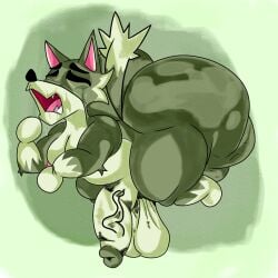 2021 animal_crossing ass balls big_ass canine closed_eyes dobie_(animal_crossing) furry green_background green_body green_fur hoovedleader male male_only nintendo penis thick_thighs thighs wolf