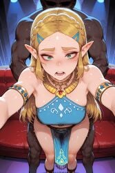 ai_generated dancer dark-skinned_male dark_skin drooling implied_sex kaikoi male open_mouth pelvic_curtain pointy_ears standing_sex the_legend_of_zelda zelda_(breath_of_the_wild)