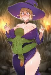 ai_generated cave gangbang gangrape goblin huge_breasts large_breasts oc thick thick_thighs witch witch_hat zifuhentai
