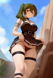 1girls 2d ai_generated ass bare_shoulders barefeet big_ass big_breasts breasts erophoenix feet female female_focus full_body green_hair long_hair looking_at_viewer looking_back miniskirt nude pale_skinned_female patreon_username ponytail smile soles solo solo_female sousou_no_frieren sweat thick thick_thighs toes ubel_(sousou_no_frieren) uncensored