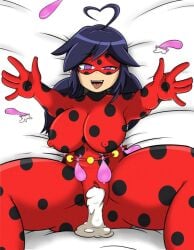 ahoge breasts female gloves heart large_breasts long_hair mask open_mouth polka_dot polka_dot_panties smile solo