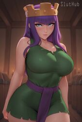 ai_generated archer_queen_(clash_royale) blue_eyes clash_(series) clash_of_clans clash_royale crown dancing dress large_breasts milf purple_hair sluthub supercell tagme tavern thick_thighs tight_clothing tight_dress video