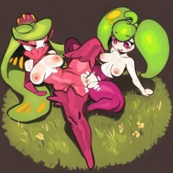 1girls big_ass big_butt bubble_ass bubble_butt female female_focus female_only large_ass large_butt looking_at_viewer pokémon_(species) pokemon pokemon pokemon_(species) scissoring solo solo_female steenee tsareena wabisabi yuri