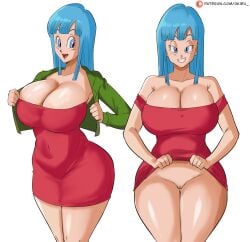 1girls big_breasts breasts curvy dragon_ball dress dress_lift female female_focus female_only large_breasts light-skinned_female light_skin looking_at_viewer maron panarandom pussy solo thick_thighs thighs voluptuous white_background wide_hips