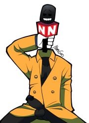 1boy 2025 5_fingers ass balls beefy biting_lip bottomless bottomless_male cartoony cel_shading coat collarbone disembodied_head eyebrows_raised first_porn_of_character gloves grey_body humanoid itamigao male_only microphone mike_(tawog) news_reporter no_background no_pants non-human pecs penis pinup presenting_balls presenting_penis self_upload signature simple_background simple_eyes simple_face sitting smiling soft_shading solo solo_focus solo_male the_amazing_world_of_gumball toony trenchcoat trenchcoat_only white_background