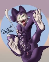 absurd_res bandai_namco big_penis bodily_fluids cum cumshot digimon digimon_(species) ejaculation erection excessive_cum excessive_genital_fluids feet foot_focus foreskin genital_fluids genitals hi_res huge_cock imp impmon lewdly_gibo male penis presenting presenting_balls presenting_penis solo solo_focus tongue tongue_out