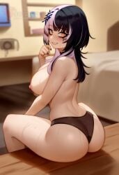 1girls 2d ai_generated ass barefeet big_ass big_breasts breasts erophoenix feet female female_focus full_body hololive hololive_advent hololive_english hololive_english_-advent- looking_at_viewer looking_back makeup makeup_running nude pale_skinned_female patreon_username shiori_novella smile soles solo solo_female sweat thick thick_thighs toes uncensored vtuber