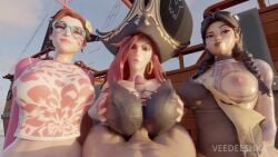 1boy 3d 3girls breasts d.va female female_focus fortnite jules_(fortnite) large_breasts league_of_legends light-skinned_female light_skin looking_at_viewer male miss_fortune opennsfwsp overwatch paizuri penis pov sound tagme veedeeshka video voice_acted