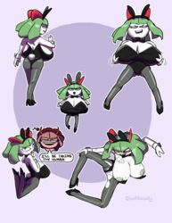 1girls absurd_res anthro anthrofied ass big_breasts bodily_fluids breasts bunny_costume clothed clothing costume exposed_breasts fake_ears fake_rabbit_ears female footwear green_hair green_skin hi_res high_heels holding_breast horns huge_breasts humanoid hyper hyper_breasts inverted_nipples kirlia kirly_(oofrowdy) legwear multiple_poses nintendo oofrowdy original_character pokémon_(species) pokemon pokemon_(species) pokemon_rse pose pussy red_eyes shoes shortstack solo sweat text thought_bubble torn_clothing torn_legwear video_games watermark white_skin