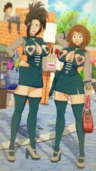 3d 3d_(artwork) ashido_mina black_hair boku_no_hero_academia breasts condom_wrapper danp danp3d dildo female female_focus heels height_difference high_heels high_resolution highres koikatsu mina_ashido mineta_minoru miniskirt minoru_mineta momo_yaoyorozu my_hero_academia navel ochako_uraraka public red_nails school school_uniform schoolgirl schoolgirl_uniform sexy sexy_body sexy_female skirt stockings teenage_girl teenager thick_thighs thighs tight_clothes tight_clothing uraraka_ochako uravity younger_female
