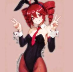 female female_focus female_only hatsune_miku kasane_teto kasane_teto_(sv) peace_sign pizzabye rabbit_girl rabbit_hole_(deco*27/caststation) rabbit_hole_(vocaloid) red_eyes red_hair utau vocaloid