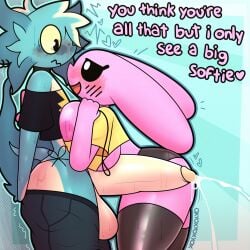1:1 2024 anthro areola areola_slip artist_name ass balls big_balls big_breasts big_butt big_penis biped black_eyes black_sclera blue_body blush bodily_fluids breasts clothed clothing crop_top cum dialogue digital_drawing_(artwork) digital_media_(artwork) duo english_text eye_contact eyelashes female femboy floppy_ears genital_fluids genitals girthy glistening glistening_breasts hair heart_symbol hi_res huge_cock humanoid_genitalia humanoid_penis hyper hyper_genitalia hyper_penis lagomorph leaning leaning_forward legwear leporid long_ears looking_at_another lop_ears male male/female mammal marshmallow_(oxyoxyoxyox) monotone_body motion_lines open_mouth open_smile outline oxyoxyoxyox penis pink_body rabbit shirt side_view simple_background smile standing tail text thick_thighs topwear tuft under_boob unknown_species white_eyes