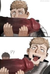 !? 2boys 2d 2d_(artwork) anime beast beastiality big_penis blonde_hair blonde_hair_male blowjob blowjob_face cock cock_hungry dark-skinned_male dark_skin delicious_in_dungeon dungeon_meshi fellatio gay gay_male grabbing grabbing_penis hands_on_penis high_resolution highres horror_himbos huge_cock imminent_fellatio imminent_oral imminent_sex laios_touden light-skinned_male light_skin male massive_cock massive_penis meme meme_reference minotaur monster monster_cock oral oral_sex penis penis_grab penis_in_mouth penis_lick precum precum_drip rumi_sniffing_gimbap saliva saliva_trail slutboy sniffing sniffing_penis sucking sucking_penis tongue tongue_out tongue_out_blowjob vein veiny_penis yaoi yaoi_with_male_audience