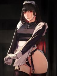 1girls black_hair chainsaw_man demon demon_girl devil devil_girl female heroine light-skinned_female luwdd maid maid_apron maid_dress maid_headdress maid_outfit maid_uniform mitaka_asa ringed_eyes scar scar_on_face spiral_eyes yoru_(chainsaw_man)