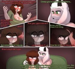 1boy 1girls adoptive_incest adoptive_siblings aged_up anthro asriel_dreemurr big_ass brown_hair burn_scar burning_secrets chara charactober cleavage comic comic_page couch couch_sitting darky darkynsfw floppy_ears fluffy_ears fluffy_hair furry furry_male glowing_eyes green_eyes hi_res highres holding_partner horns human human_female light-skinned_female living_room love massive_breasts reassuring red_eyes romantic_couple rosy_cheeks self_harm_scars sfw shocked short_hair short_hair_female shrinked_pupils slightly_chubby slightly_chubby_female spiraling supporting_partner trembling voluptuous_female white_fur