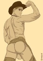 1boy 1boys 2025 2d 2d_(artwork) 2d_artwork arched_back ass ass_focus back_view bara big_ass big_balls big_butt bubble_butt cowboy cowboy_hat from_behind gay hair hat htanxnsfw huge_ass huge_balls human light_skin looking_at_viewer looking_back looking_pleasured male male_focus male_only monochrome muscular muscular_male naked naked_male nude nude_male original outdoors presenting presenting_ass presenting_balls presenting_butt realistic simple_background simple_coloring simple_shading yaoi