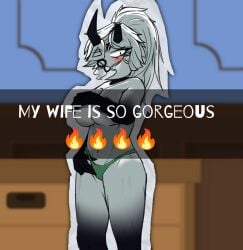 areolae blush blushing_at_partner blushing_at_viewer blushing_female blushing_lines emoji female female_focus female_only fire_emoji fpe fundamental_paper_education green_underwear horns midnight_mothboy miss_grace_(fundamental_paper_education) monocle partially_clothed ponytail shy tagme text text_box white_hair white_skin white_skinned_female