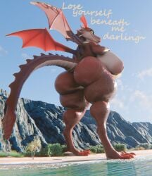 3d_(artwork) absurd_res anthro ass big_ass big_breasts big_butt blender_(artwork) breasts clothed clothing detailed_background digital_media_(artwork) dragon dragon_(shrek) dreamworks english_text female female/female female_anthro giantess hi_res huge_ass huge_breasts huge_butt huge_filesize hyper hyper_ass hyper_butt jimmykoke123 looking_at_viewer macro macro_anthro macro_female mythological_creature mythological_scalie mythology outside scalie shrek_(series) smile solo tail text thick_thighs topwear wide_hips wings