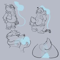 2025 anal anal_masturbation anthro ass backsack badger balls belly biped bottomwear bradley_(bradley_the_badger) bradley_the_badger bradley_the_badger_(game) bulge clothing controller ellipsis game_controller genitals male mammal masturbation mustelid musteline navel pants pinnipip slightly_chubby solo standing