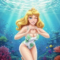 2025 ai_generated aurora_(sleeping_beauty) blonde_eyebrows blonde_hair_female blue_eyes_female deviantart flower_swimsuit golden_crown heart_hands looking_at_viewer meta ocean_background pink_lipstick sleeping_beauty_(1959_film) smile_at_viewer smiling_at_viewer underwater_view unknown_artist walt_disney_animation_studios walt_disney_pictures white_swimsuit winking_at_viewer