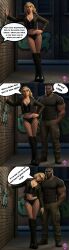 1boy 1girls 3d ai_assisted ai_generated blonde_hair blonde_hair_female boots cheating cuckolding dark_skin dialogue_bubble female fishnets looking_at_viewer male masculine_male no_sex original original_character outdoors safe_for_work snowbunny vicky_raven