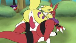 16:9 2019 2boys animated anus bluepanda115 breasts canid canine cowgirl_position digimon digimon_(species) duo erection female fur gif guilmon impmon jealous jealousy male mammal mounted nude penetration penis pussy renamon sex straight vaginal_penetration voyeur voyeurism watching yellow_fur