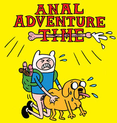 1boy 1girls 2012 adventure_time all_fours anal anal_sex anthro anthro_penetrated areolae ass backpack balls biped bodily_fluids bottomless breasts canid canine canis cartoon_network clenched_teeth closed_eyes clothed clothing cum cum_drip cumshot dildo doggy_style domestic_dog duo english_text erect_nipples erection female female_penetrated finn_the_human flying_sweatdrops from_behind_position genital_fluids hairy_balls human human_on_anthro human_penetrating human_penetrating_anthro humanoid_dildo interspecies jake_the_dog johnny_ryan light_skin male male_human/female_anthro male_penetrating mammal medium_breasts nipples nude open_mouth penetration penis penis_out pubes rule_63 sex sex_toy simple_background straight straining sweat sweatdrop teeth text tongue tongue_out yellow_background