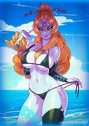 1girls alternate_breast_size areolae beach big_breasts bikini bikini_pull breasts cowboy_shot eyelashes eyeliner female female_only full_lips grey_skin hair hair_between_breasts hand_on_chest hand_to_chest holding_object hourglass_figure kajinman large_breasts lipstick long_hair looking_at_viewer midna nintendo nipples orange_hair red_eyes red_hair seductive_smile side-tie_bikini side-tie_bottom side-tie_swimsuit smile solo string_bikini swimsuit tattoos the_legend_of_zelda thick_thighs twili twili_midna twilight_princess undressing video_games wide_hips