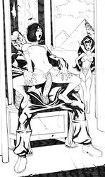 1boy 2girls black_adam carol_ferris dc dc_comics erection female green_lantern_(series) large_penis male mary_batson mary_marvel monochrome multiple_girls nipples panties_aside pants_down penetration petite public scott_jones sex shade shade_jones shazam_(series) sitting slender small_breasts star_sapphire_(dc) star_sapphire_corps straight testicles uncensored voyeur voyeurism watching