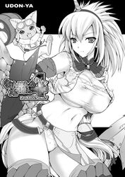 breasts capcom closed_mouth erect_nipples felyne female female_only goggles hairband kirin_(armor) kizuki_aruchu large_breasts loincloth lynian monochrome monster_hunter monster_hunter_freedom see-through source_request standing sword_and_shield_(mh) thighhighs year_request