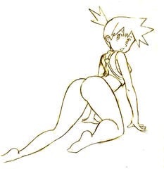 all_fours ass barefoot bottomless female female_only human human_only kasumi_(pokemon) monochrome nintendo pokemon skullio solo tagme