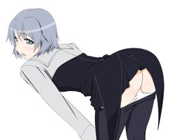 black_legwear black_pantyhose blush clothing ko-yan panties pantyhose pantyhose_pull sanya_v_litvyak short_hair strike_witches underwear undressing