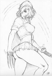 1girls 2005 ass fabio female female_only large_breasts marvel microskirt monochrome rogue_(x-men) solo straight_hair tagme x-men