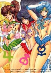 1990s 1994 20th_century 3girls ami_mizuno aoki_reimu bishoujo_senshi_sailor_moon breasts circlet facing_viewer functionally_nude_female high_ponytail jupiter_symbol legs_together linea_alba long_legs makoto_kino mars_symbol mercury_symbol microskirt multiple_girls nipples novelty_censor perky_breasts planet_symbol pointy_chin rei_hino sailor_jupiter sailor_mars sailor_mercury small_nipples tagme