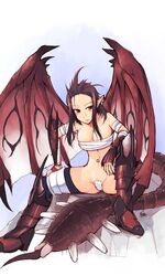 bandage bandages demon_girl maebari monster_hunter personification pointy_ears pubic_hair rathalos rule_63 ryou sarashi tail wings