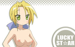 breasts green_eyes highres lucky_star nanako_kuroi nipples nude_filter photoshop topless wallpaper