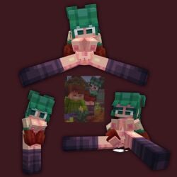 3d :3 accurate_art_style areolae ass blocky_body breasts cubic_body cubic_breasts female female_focus female_only holding_breasts humanized laying_down linkyplayz looking_at_viewer masturbation minecraft personification self_upload sniffer sniffette_(linkyplayz) squirting tagme