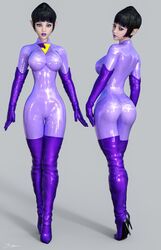 3d ass back_view bangs big_breasts black_hair bodysuit boots breasts busty curvaceous curvy dat_ass dc dc_comics elf_ear elf_ears eyeshadow from_behind front_view gloves hanna-barbera heels high_heel_boots high_heels highlights jayna_(wonder_twins) large_breasts leather_boots lipstick looking_back makeup mascara pointed_ears pointy_ears purple_bodysuit purple_eyes purple_gloves purple_heels purple_highlights purple_lips purple_lipstick purple_thighhighs short_hair signature standing super_friends superheroine thigh_boots thigh_high_boots thighhigh_boots thighhighs tiangtam tiptoes voluptuous wonder_twins