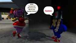 100acrew 1boy 1girls 2025 amy_rose anthro ass big_ass blue_body blue_skin brainwashing bucket_helmet bucket_on_head chum_bucket chum_bucket_bucket_helmet dialogue drone female femboy hammer head_stuck hedgehog hedgehog_boy hedgehog_girl huge_ass inside_building looking_at_another male mind_control mobian mobian_(species) piko_piko_hammer pink_body pink_hair red_dress sega sfm sonic_(series) sonic_the_hedgehog sonic_the_hedgehog_(series) source_filmmaker speech_bubble standing thick_thighs wide_hips
