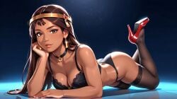 ai ai-created ai_assisted ai_generated bra breasts brown_hair landscape lingerie lying_on_side thighs zia