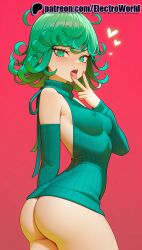 1girls 2025 ai_generated artist_name blush breasts breasts breasts bust chest curly_hair dress electroworld female green_eyes green_hair hi_res high_quality high_resolution highres nail_polish one-punch_man patreon patreon_username pink_background red_background ribbed_sweater solo stable_diffusion sweater tatsumaki watermark