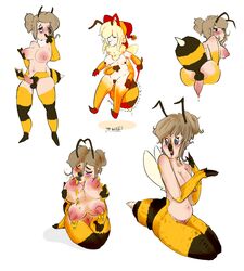 2019 4_breasts animal_humanoid anthro arthropod arthropod_humanoid ass balls bee_humanoid blonde_hair blue_eyes blush breasts duo female furry gynomorph hair hand_on_breast hi_res honey humanoid hymenopteran hymenopteran_humanoid insect_humanoid insects intersex kneeling multi_arm multi_breast multi_limb navel nipple_suck nipples nude open_mouth penis pussy rear_view simple_background smile standing sucking surprise tf-witch tongue tongue_out transformation wand white_background