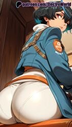 1girls 2025 ai_generated artist_name ass ass_focus black_hair electroworld fat_ass female giant_ass guilty_gear heavy_ass hi_res high_quality high_resolution highres huge_ass looking_back massive_ass patreon patreon_username red_eyes short_hair solo stable_diffusion thick_ass unika_(guilty_gear) watermark wide_ass