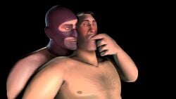 3d artist_request bedroom_eyes blush chest_hair dilf fingers_in_mouth gay male mask_only medic_(team_fortress_2) nude older_male sfm source_filmmaker spy_(team_fortress_2) sucking_fingers team_fortress_2 yaoi