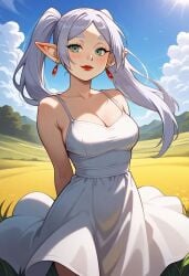 ai_generated clothed elf elf_ears elf_female female frieren frieren_beyond_journey's_end grass looking_at_viewer needmymommy skirt wholesome wind