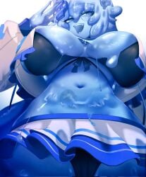 1girls alternate_body_type astraline bare_midriff bikini bikini_bottom bikini_top black_bikini blue_body blue_eyes blue_hair blue_slime blue_tongue breasts d-pad_hair_ornament female fish flowing_hair goo goo_transformation hand_on_head hand_up jacket jacket_open large_breasts long_hair looking_at_viewer looking_down looking_down_at_viewer lumi_(merryweather) mr_finland_(lumituber) reflective_body skirt slime slime_drip slime_girl slime_hair slime_leaking slime_on_clothes slime_trail smile smiling_at_viewer tagme_(artist) translucent_body translucent_hair undersized_breast_cup virtual_youtuber vtuber wet_clothes white_jacket white_skirt wolf_girl
